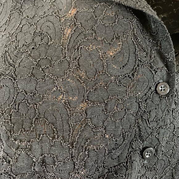 Vintage Chicos Womens Semi Sheer Lace Button Tunic Top Sz XL Dark Romantic Boho - Picture 2 of 12